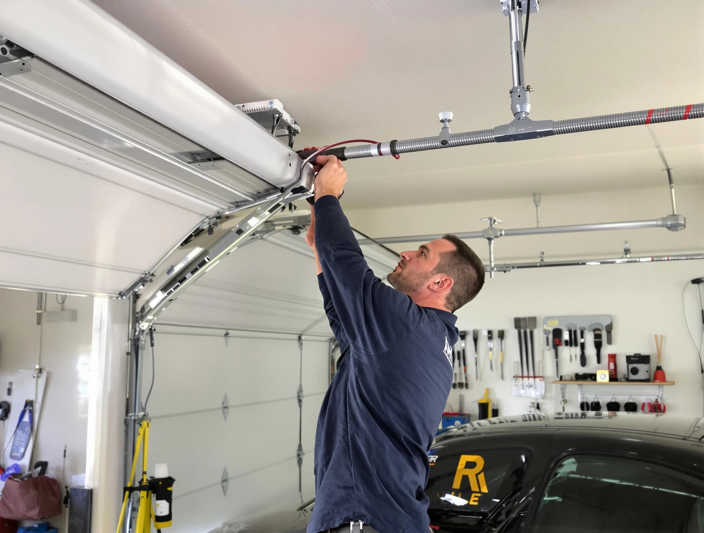 Candler-McAfee Garage Door Repair technician performing garage door cable repair in Candler-McAfee