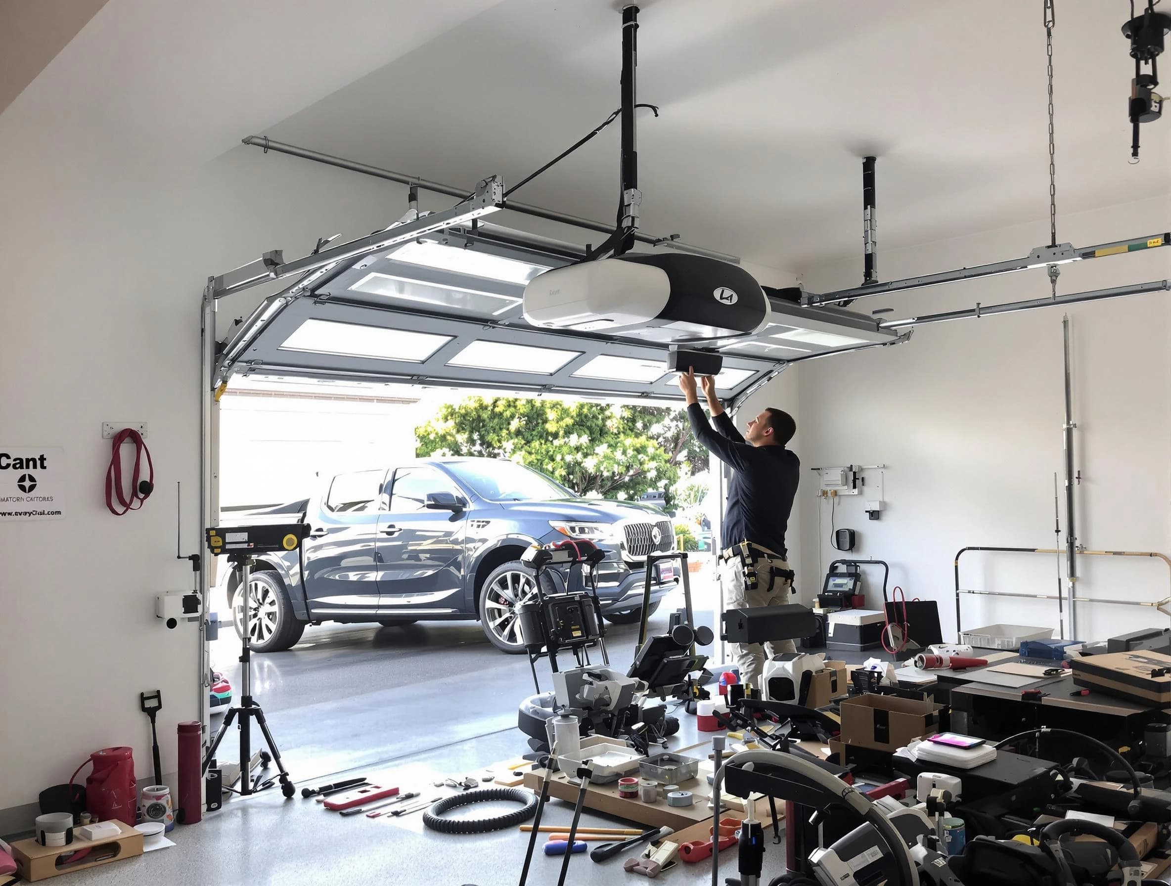Candler-McAfee Garage Door Repair specialist installing smart garage door opener system in Candler-McAfee home