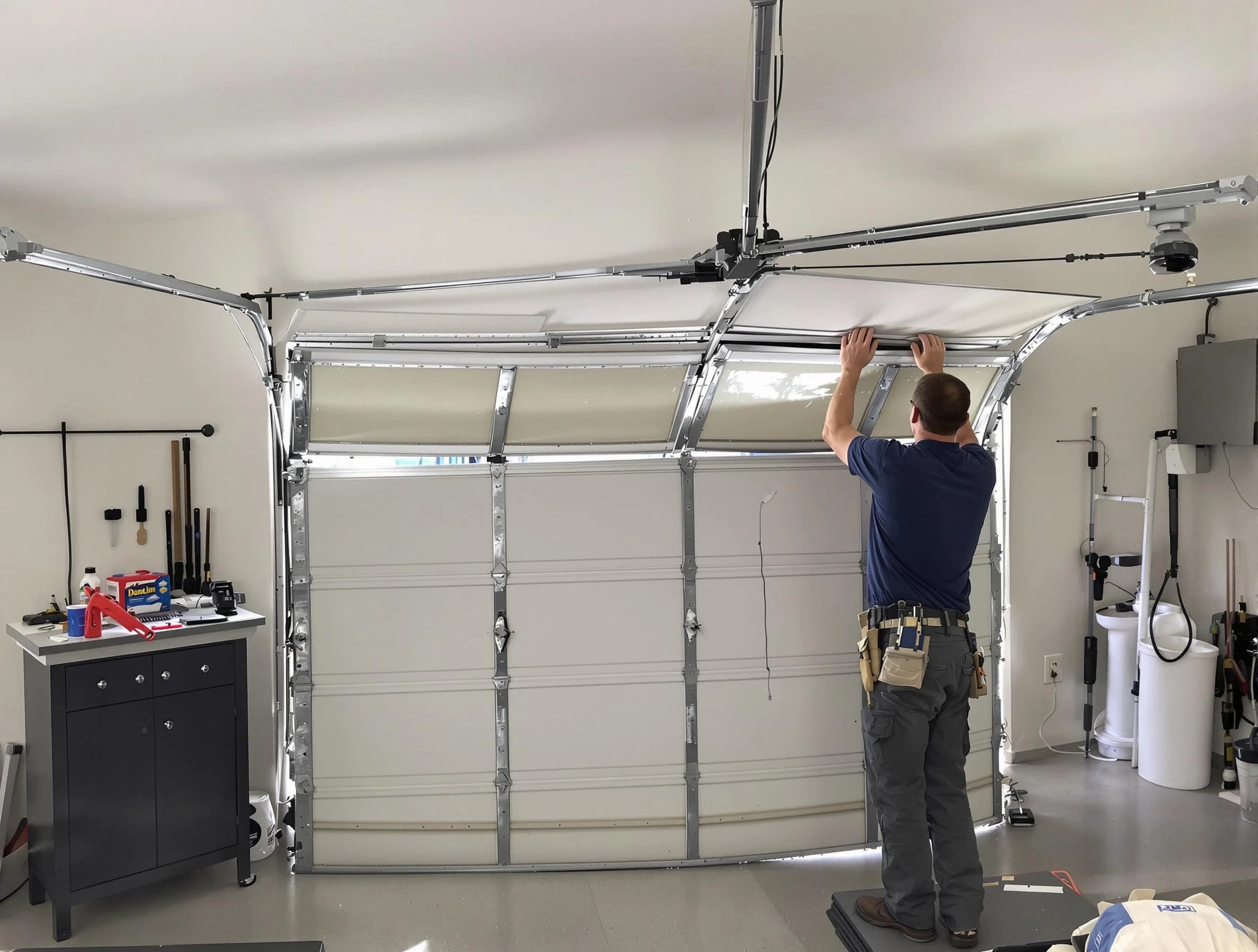 Candler-McAfee Garage Door Repair specialist performing precise section replacement on Candler-McAfee garage door