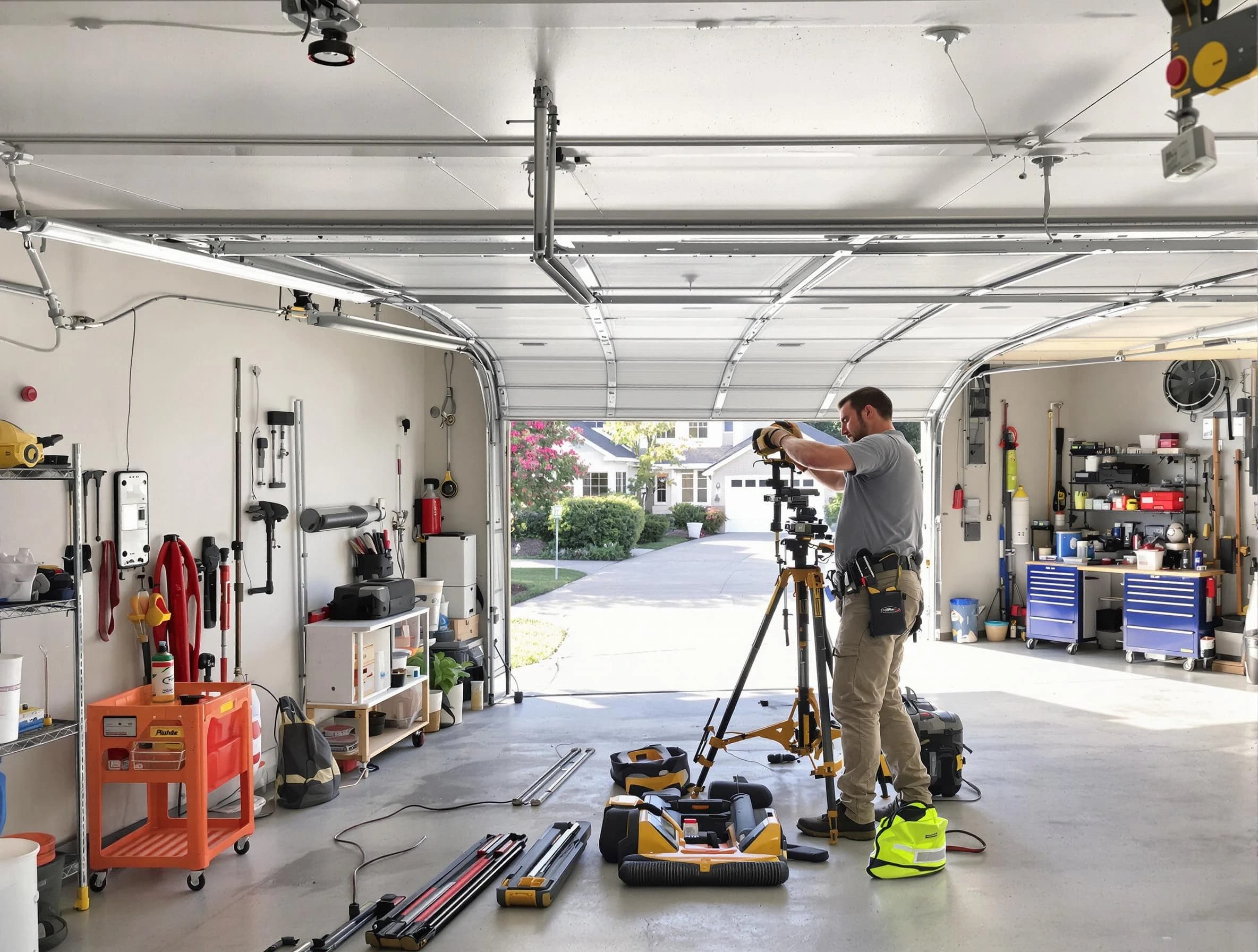 Candler-McAfee Garage Door Repair specialist performing laser-guided track alignment in Candler-McAfee