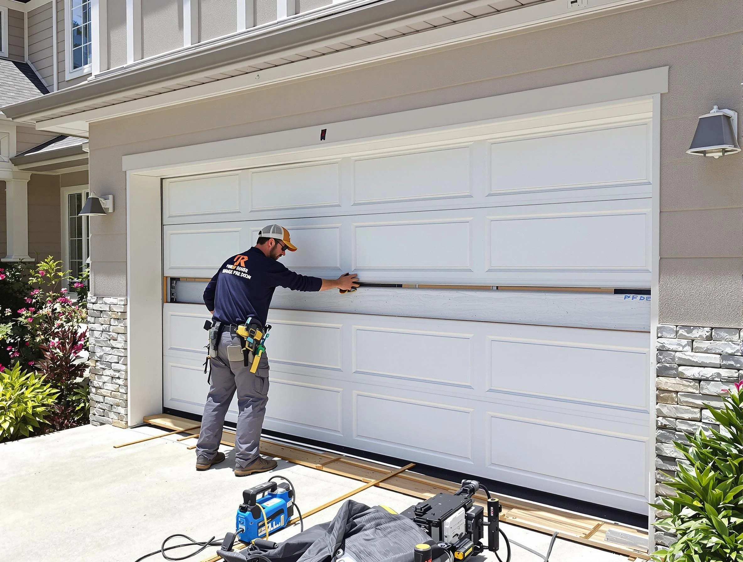 Candler-McAfee Garage Door Repair team performing complete garage door replacement at Candler-McAfee residence