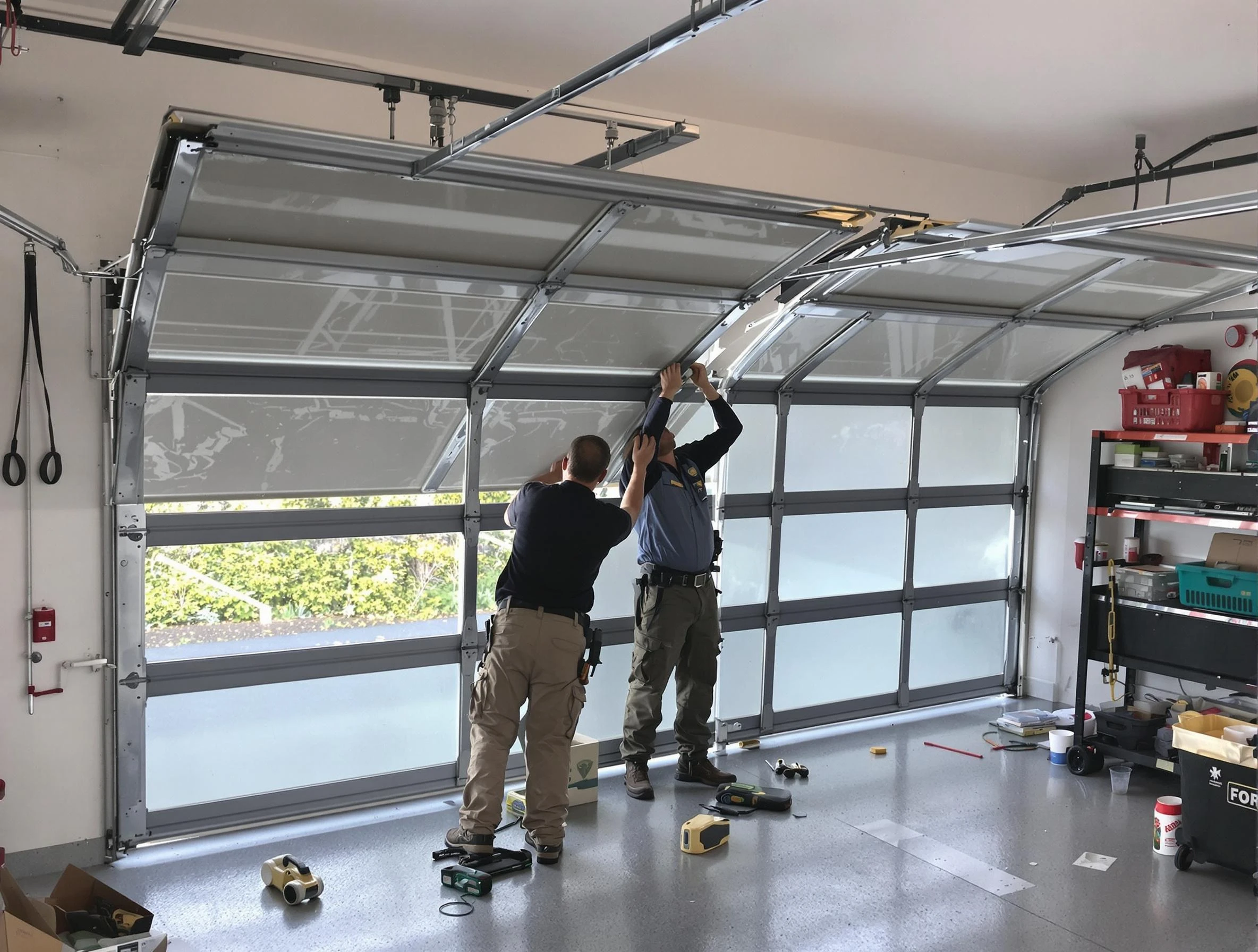 Candler-McAfee Garage Door Repair expert performing precise panel replacement on Candler-McAfee garage door