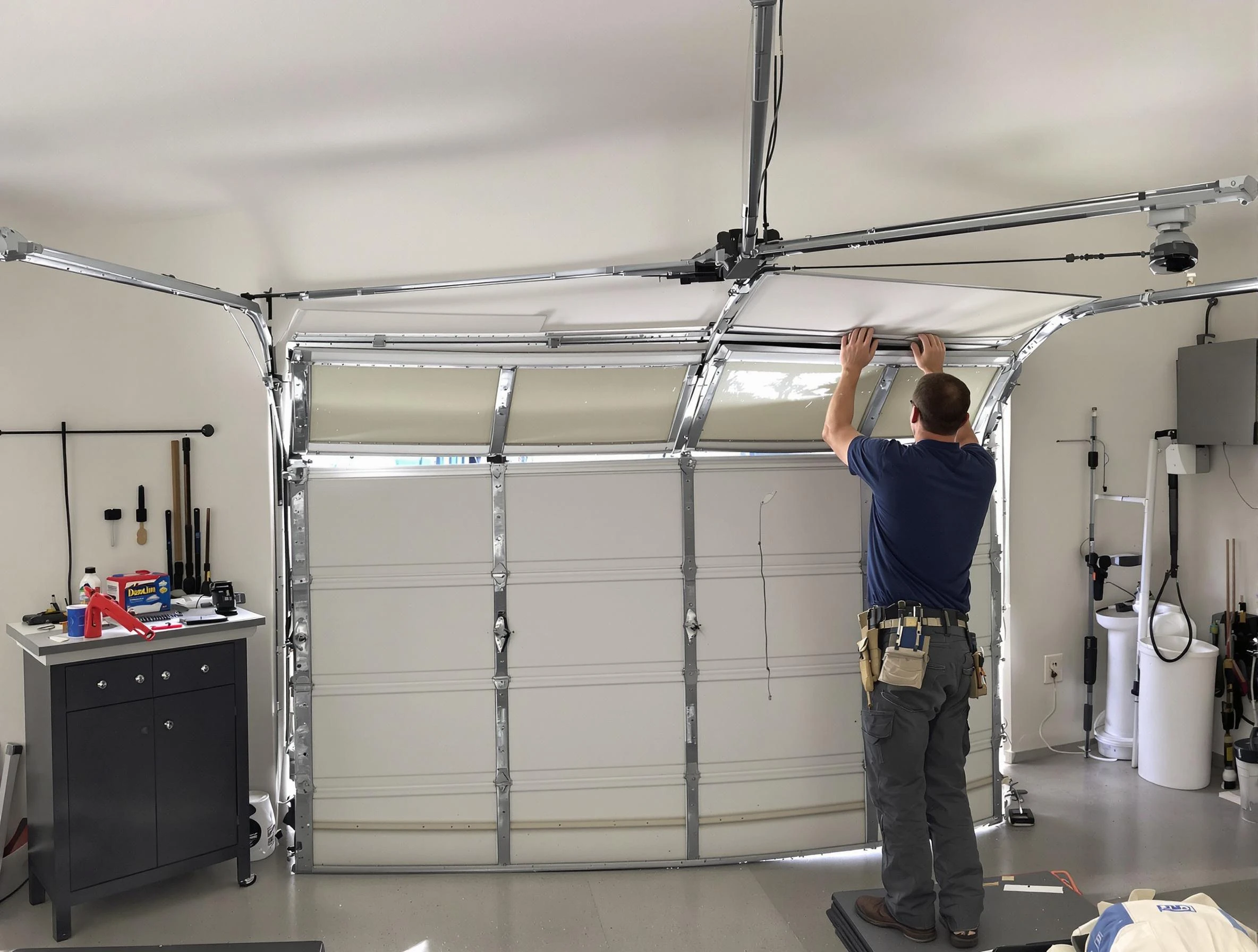 Candler-McAfee Garage Door Repair specialist performing precise section replacement on Candler-McAfee garage door